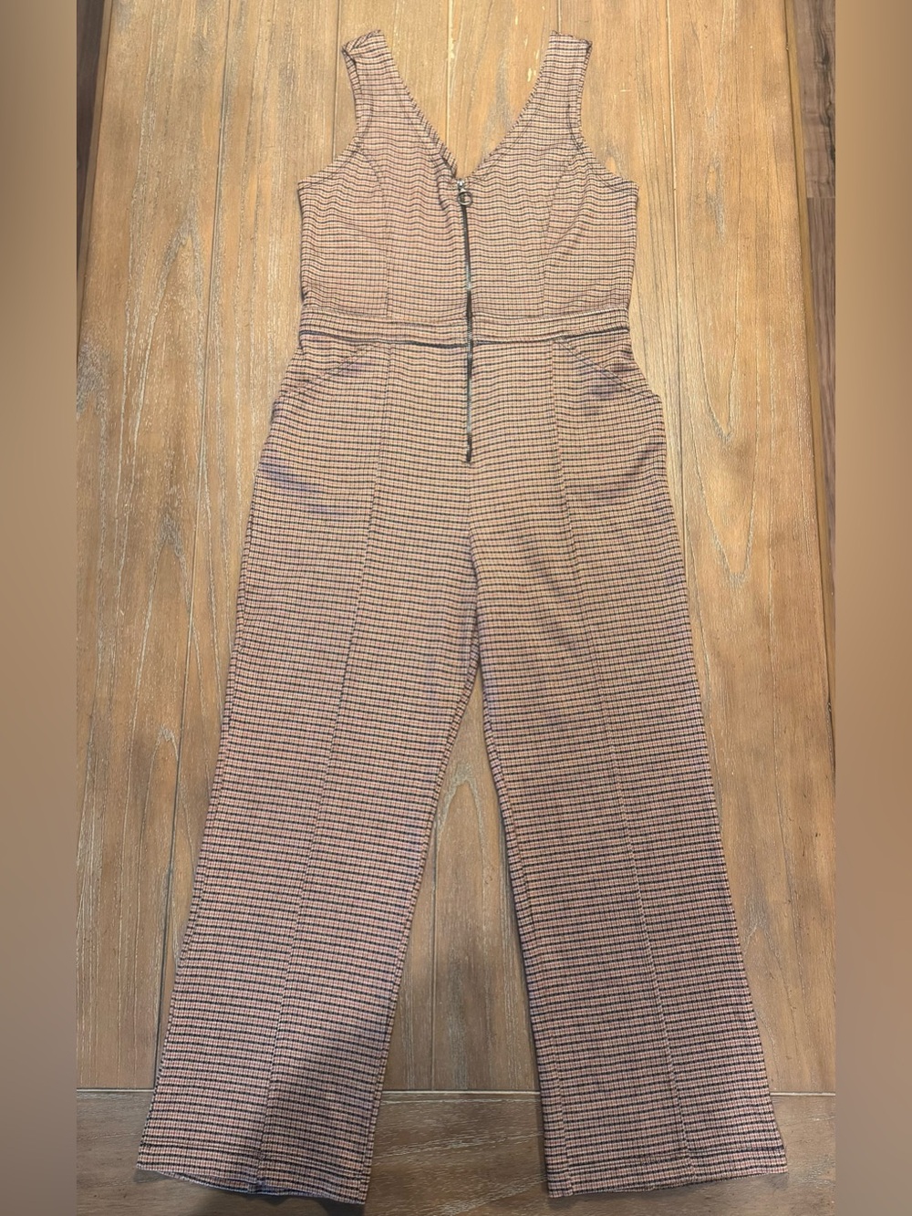 wild fable Plaid Sleeveless Zip-Front Jumpsuit in Brown/Tan